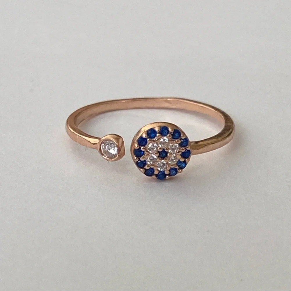 🧿925 Silver evileye ring cubic zirconia stones 14K rose gold plated